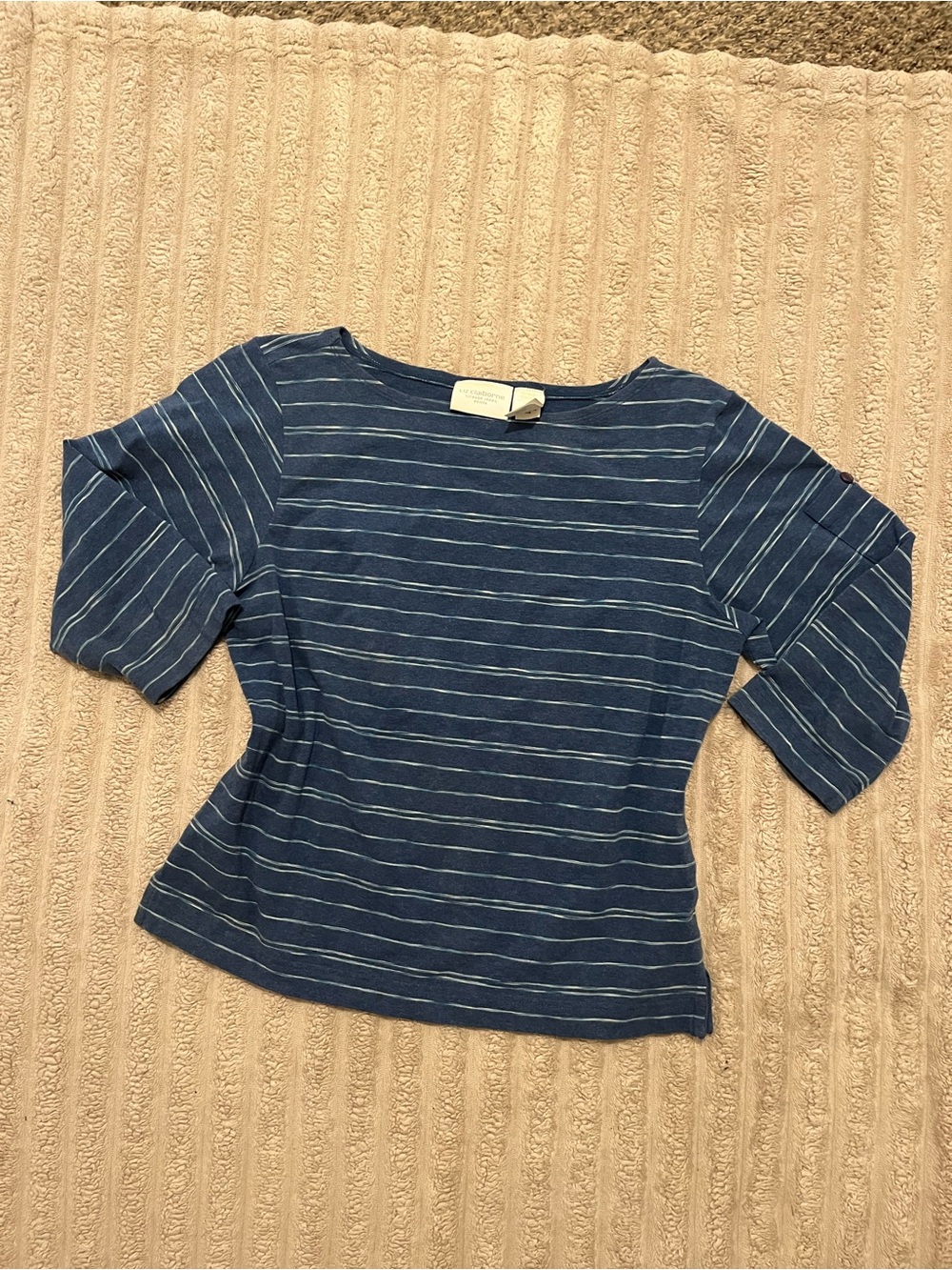 Liz Claiborne Navy and White Striped Boatneck Top